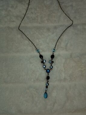 Blue Crystal Drop Y Necklace - Women's Fashion Jewelry